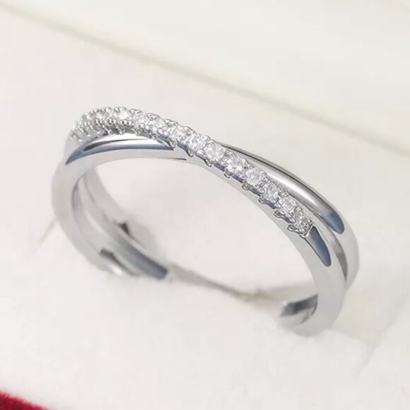 Trendy Advanced Texture 925 Silver Plated CZ Ring, FB16FA1151-7 - Picture 4 of 5